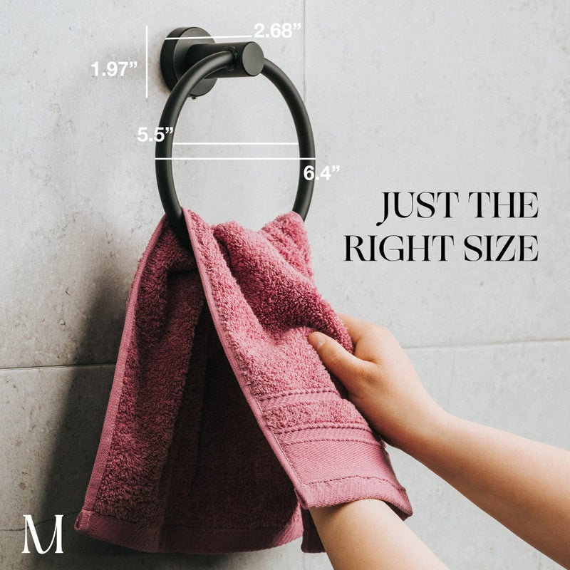 MARMOLUX ACC Matte Black Towel Ring - SUS304 Stainless Steel Wall Mounted Hand Towel Holder for Bathroom - Kitchen & Bathroom Towel Rack - Black Towel Hanger - Bathroom Towel Holder - Hand Towel Rack - Image 3
